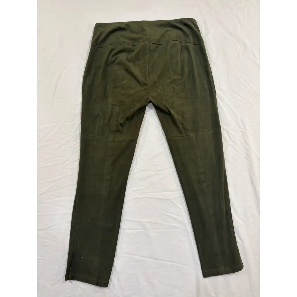 Slim-sations by Multiples Green Faux Suede Pants Cropped Leggings Size Large